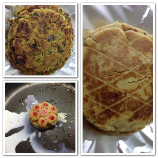 First picture is Besan Paratha, under that is the tava on which we did pooja after preparing food, next to it is sweet paratha.